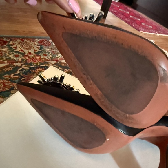 Amina Muaddi Black Satin Crystal-Embellished Slingback Pumps - Picture 4 of 4